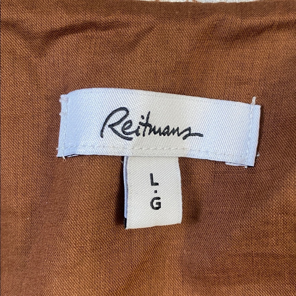 Reitmans Brown Floral Puff Sleeve Mini Dress Cottagecore Size L Linen Blend - Picture 14 of 14